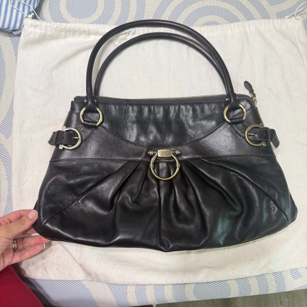 Salvatore Ferragamo Gancini Gathered Leather Shoulder Bag